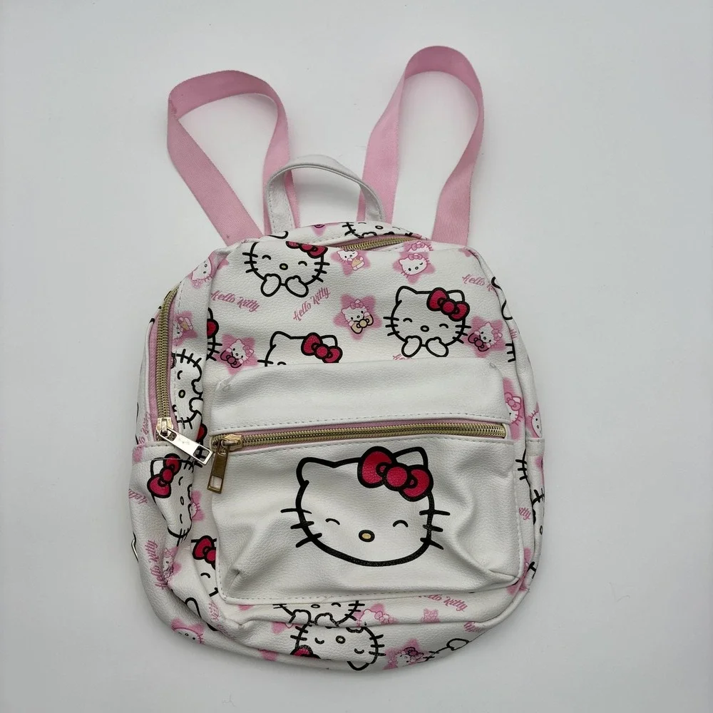 Sanrio Hello Kitty Backpack‎ Girls Mini White Pink Faux Leather Print Zip Cute